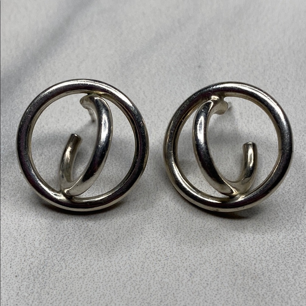 Interlocking Double Sterling Silver Hoop Earrings 925‎